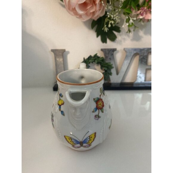 Estee Lauder Chinoiserie Floral Porcelain Creamer Pitcher Butterfly & Flowers - Picture 5 of 16
